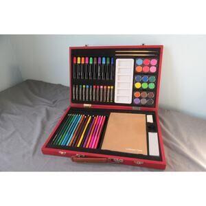 Coldwater Creek Art Set W/ Pencils Markers Pastels Paint In Wood Case